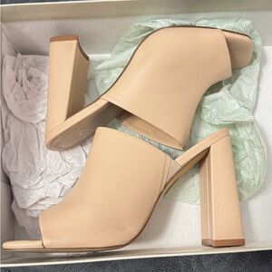 BP Cream High Block Heel Mules